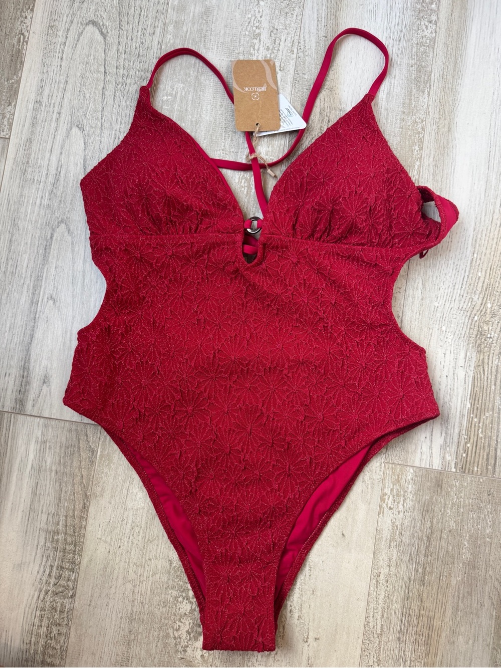 Berlook Textured Red One-Piece Swimsuit with cutouts XL NWT